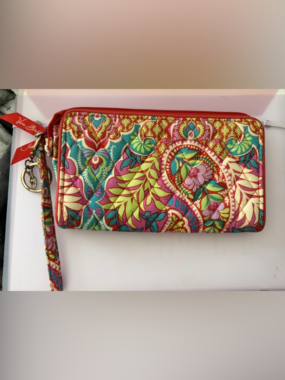 Vera Bradley Red Multicolor Paisley Quilted Wristlet